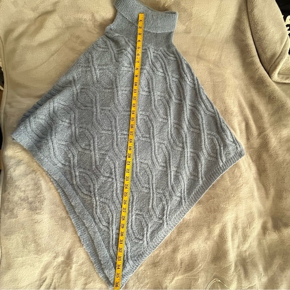 Cadenza Italy Mohair Blend Asymmetric Turtleneck Poncho Dusty Blue Cable Knit - Picture 12 of 12